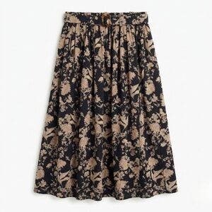Alice Blue Dark Floral Midi Skirt Boho High Waisted Belted A-Line Skirt Small